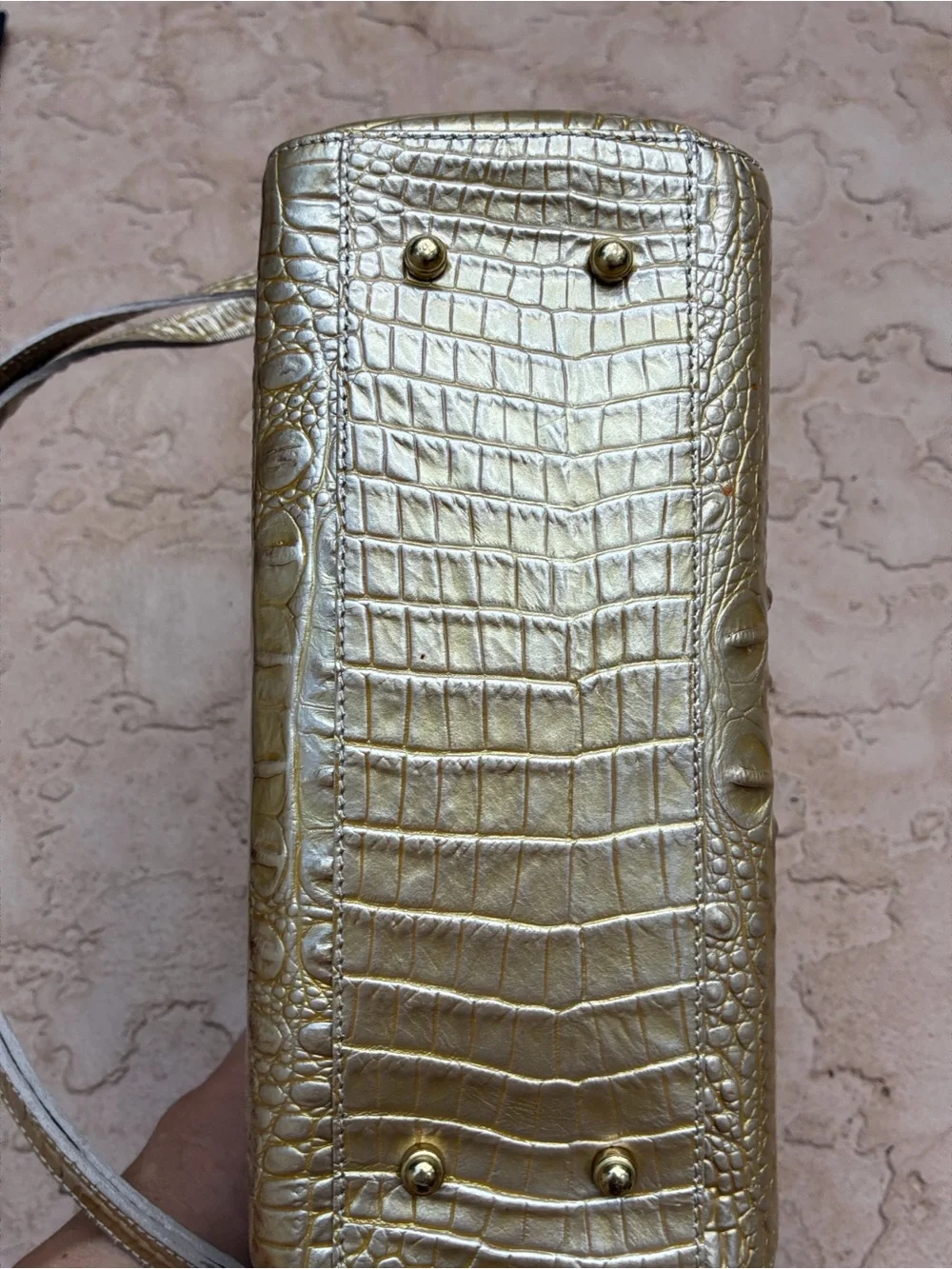 Brahmin Metallic Gold Croc-Embossed Satchel duxbury Melbourne medium M